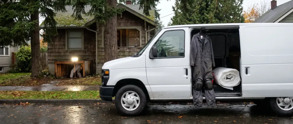 Work van parked outside a Whatcom County home on a grey day