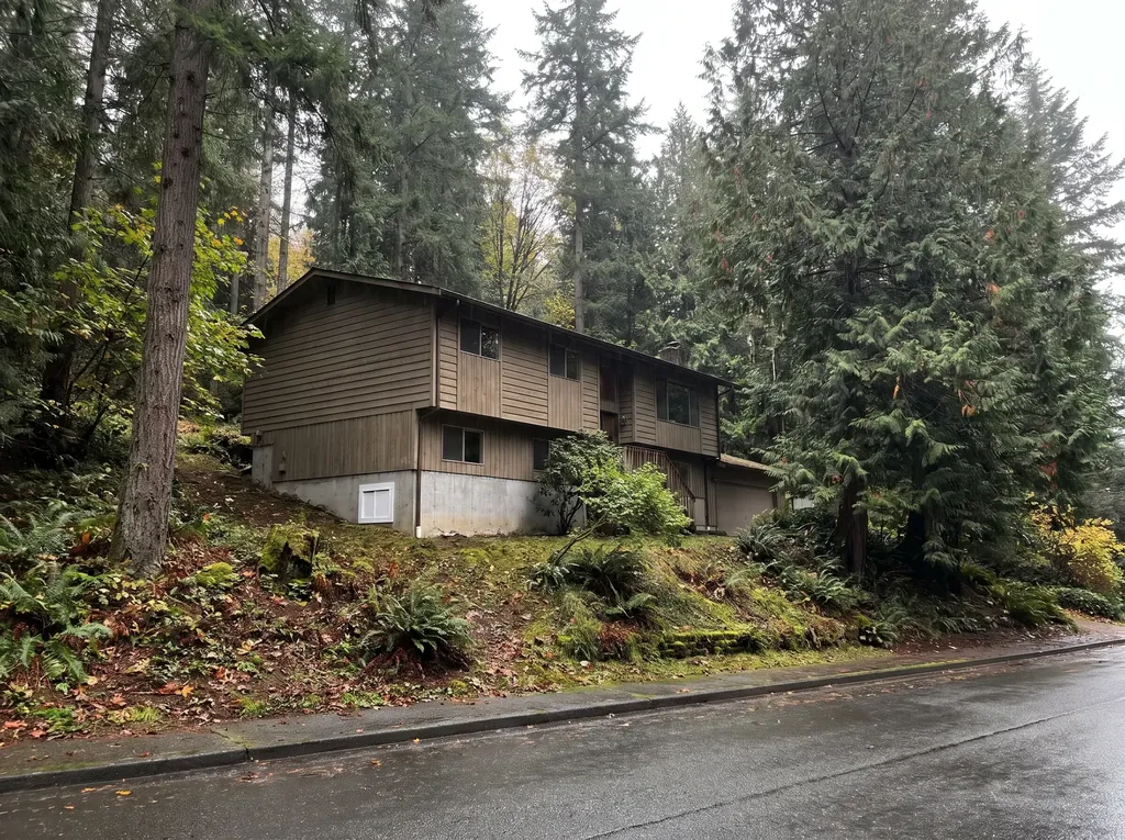 House on a steep wooded lot in Sudden Valley
