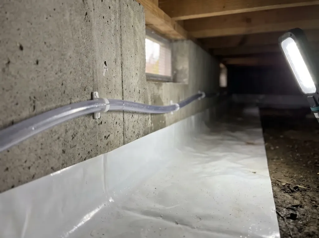 Condensate hose running from a crawl space dehumidifier