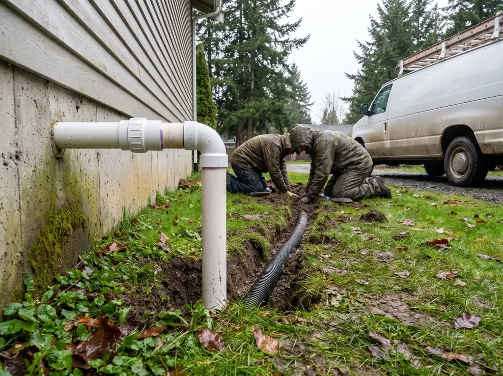 Sump pump discharge pipe draining away from a house