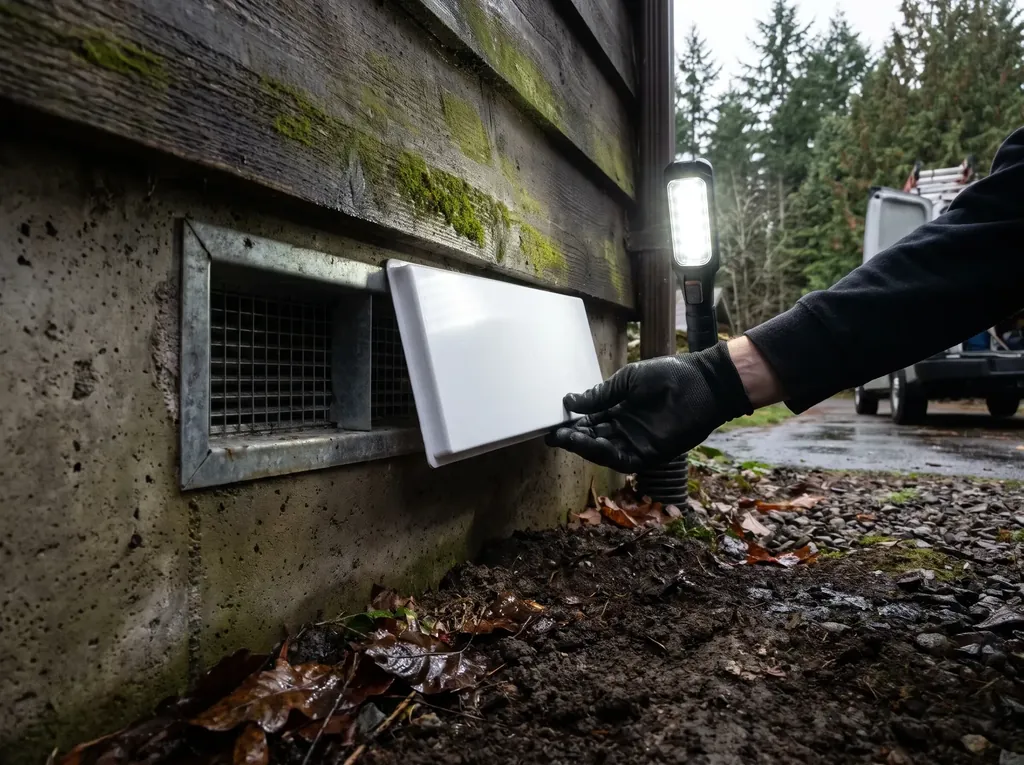 Crawl space vent at the base of a house