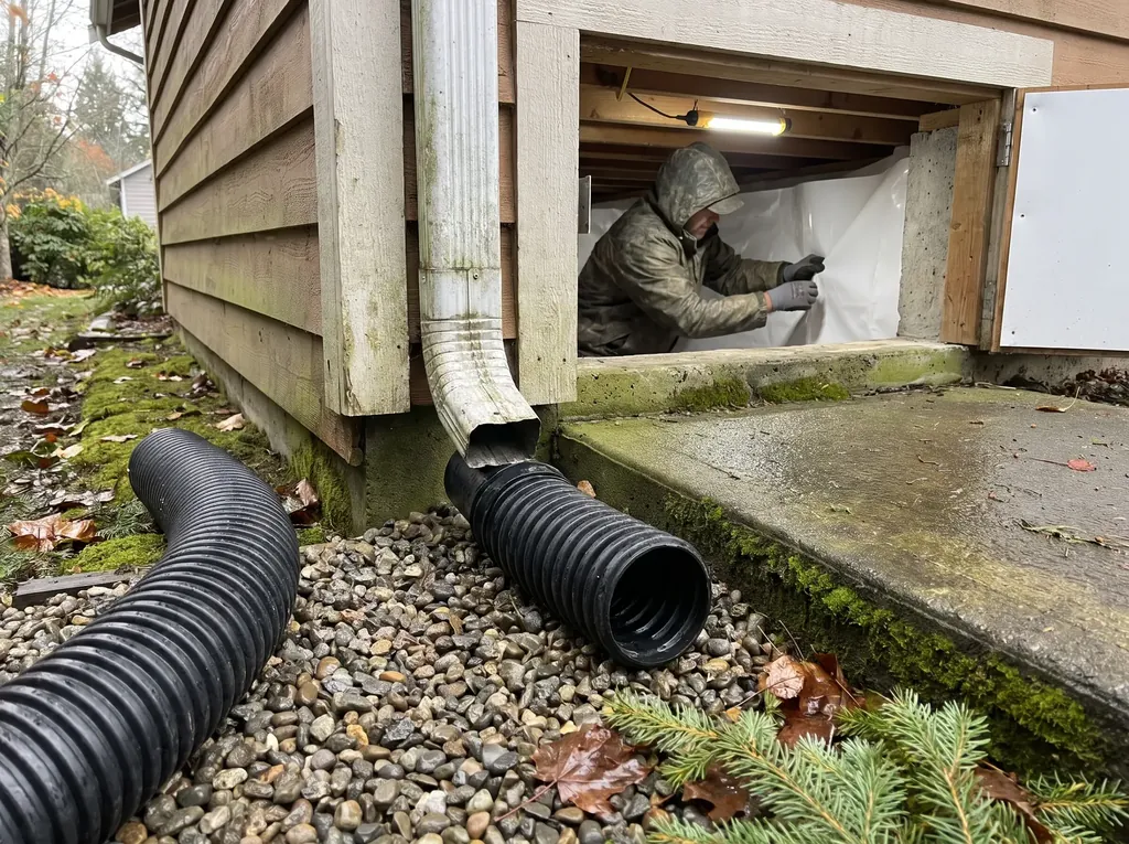 Downspout connected to an underground drain line